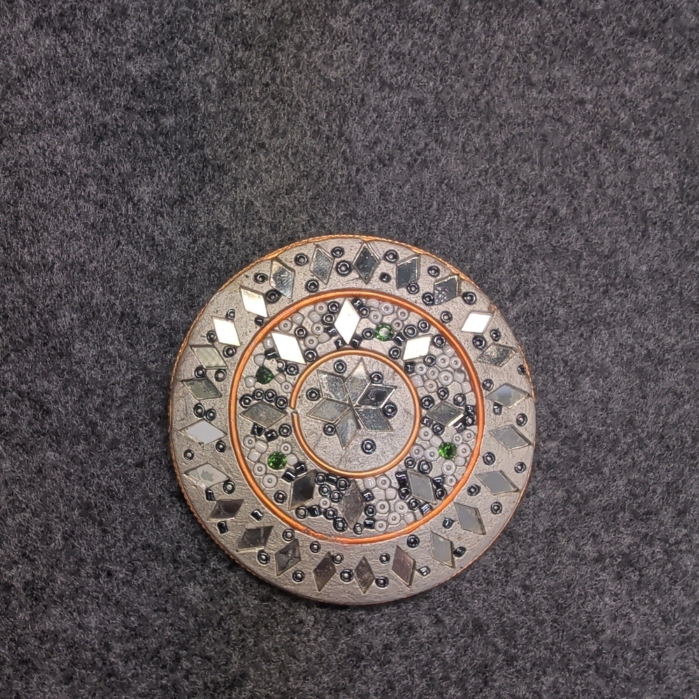 Embellished Circular Brooch with Geometric Design - Picture 2 of 4
